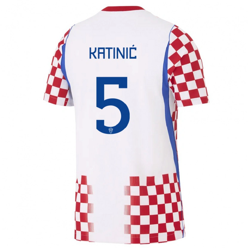 Danxen Mujer Camiseta Croacia Maro Katinic #5 Blanco Rojo Azul 1ª Equipación 26-28 La Camisa