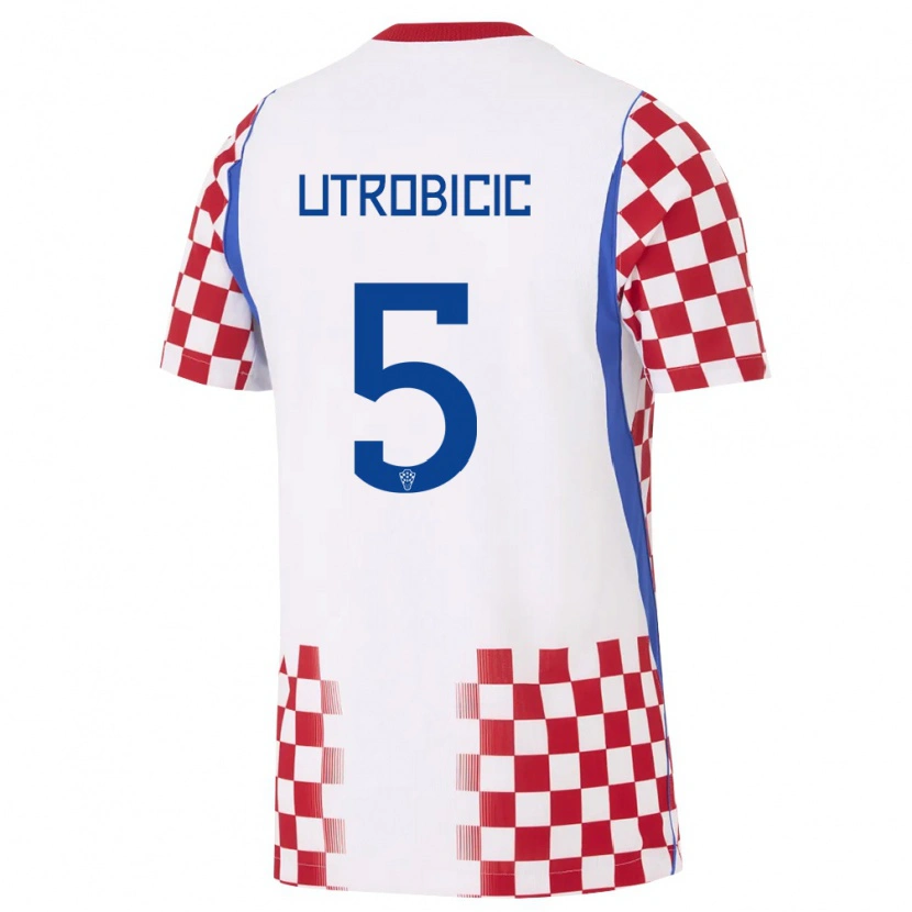 Danxen Mujer Camiseta Croacia Ante Utrobicic #5 Blanco Rojo Azul 1ª Equipación 26-28 La Camisa