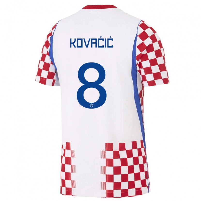 Danxen Mujer Camiseta Croacia Mateo Kovacic #8 Blanco Rojo Azul 1ª Equipación 26-28 La Camisa