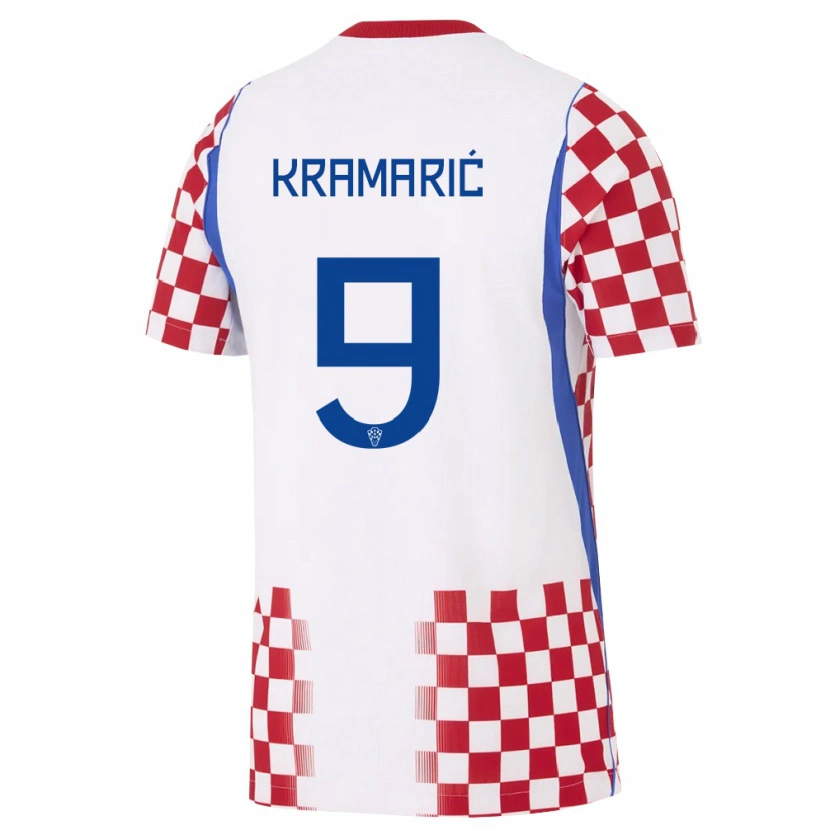 Danxen Mujer Camiseta Croacia Andrej Kramaric #9 Blanco Rojo Azul 1ª Equipación 26-28 La Camisa