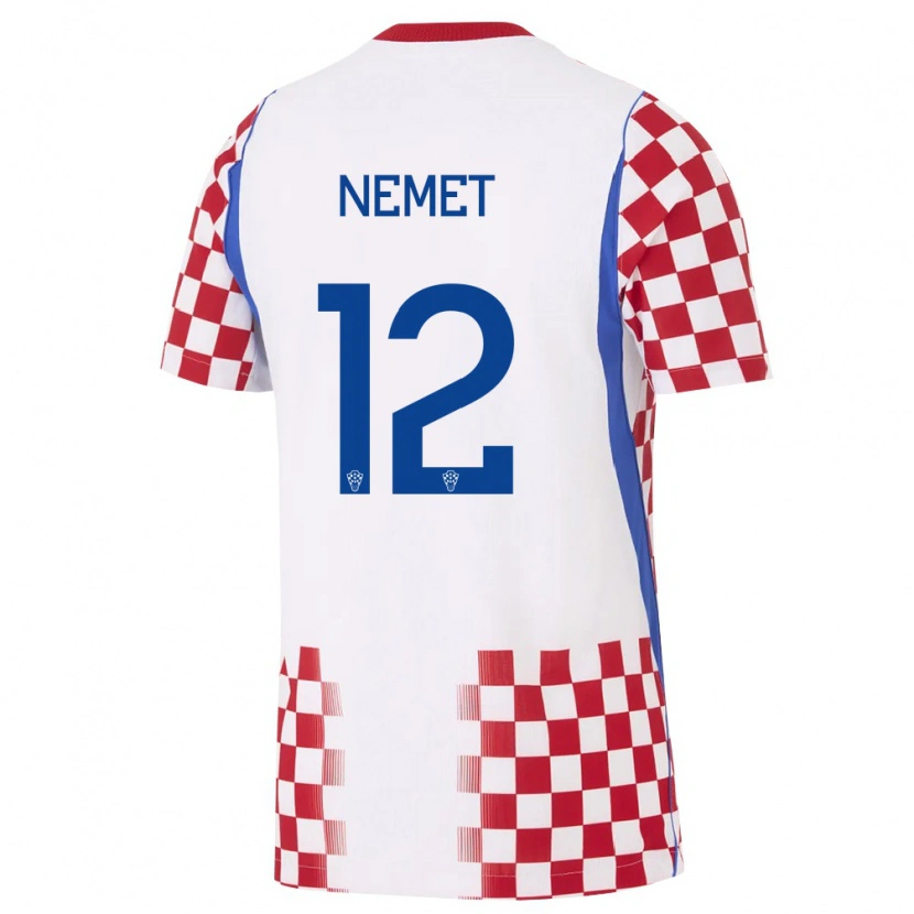 Danxen Mujer Camiseta Croacia Petar Nemet #12 Blanco Rojo Azul 1ª Equipación 26-28 La Camisa