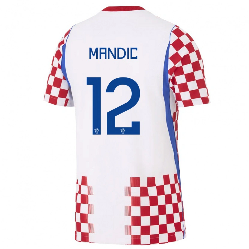 Danxen Mujer Camiseta Croacia Ivan Mandic #12 Blanco Rojo Azul 1ª Equipación 26-28 La Camisa