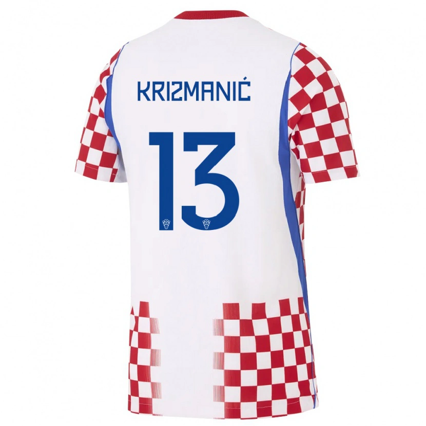 Danxen Mujer Camiseta Croacia Kresimir Krizmanic #13 Blanco Rojo Azul 1ª Equipación 26-28 La Camisa