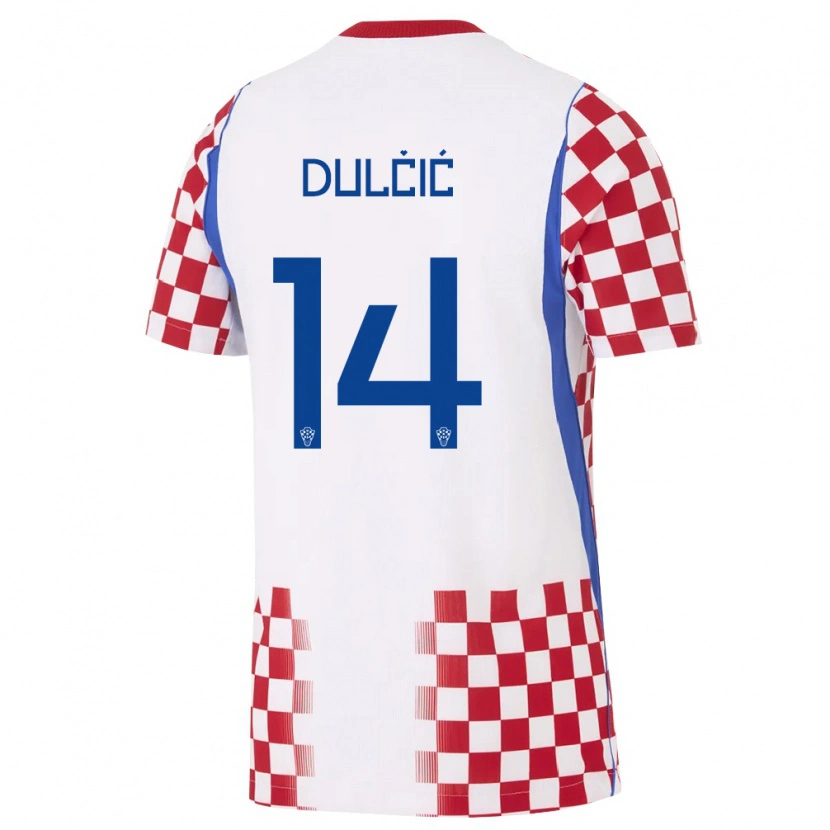 Danxen Mujer Camiseta Croacia Antonia Dulcic #14 Blanco Rojo Azul 1ª Equipación 26-28 La Camisa