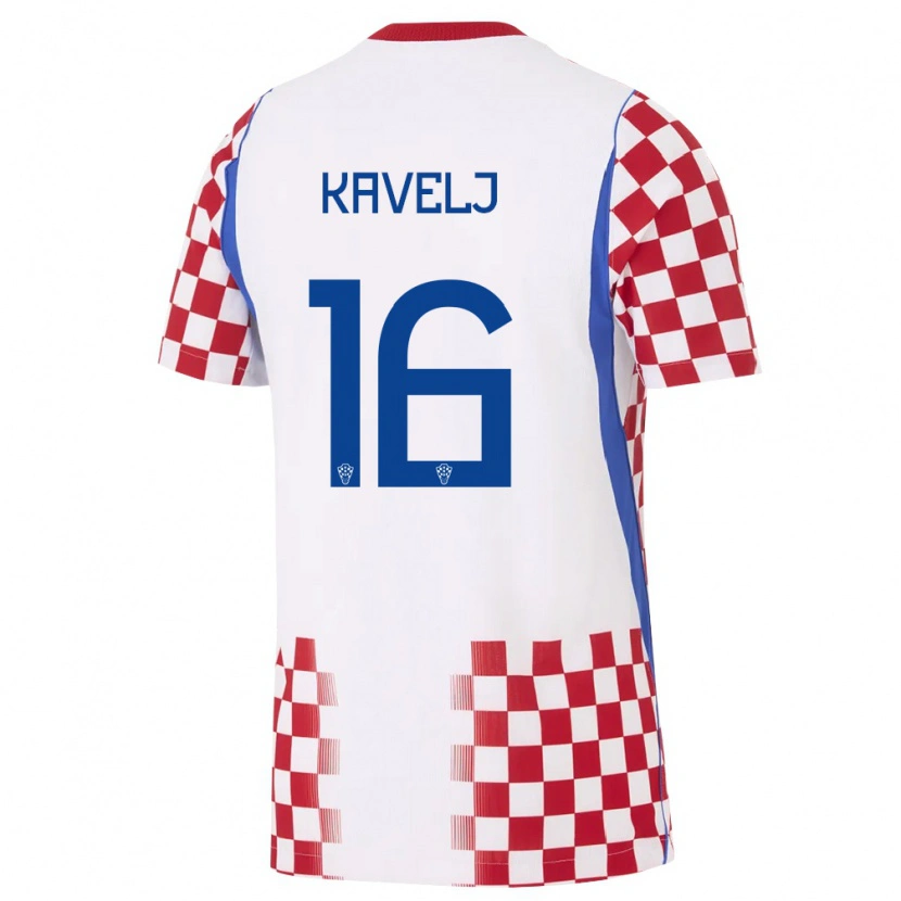 Danxen Mujer Camiseta Croacia Ante Kavelj #16 Blanco Rojo Azul 1ª Equipación 26-28 La Camisa