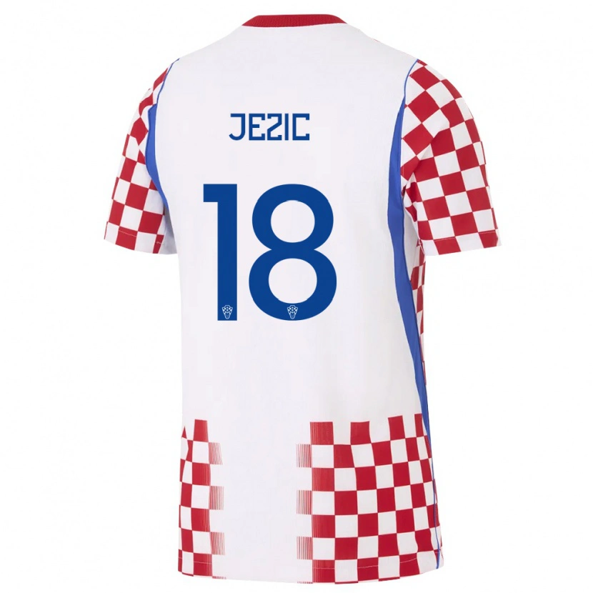 Danxen Mujer Camiseta Croacia Jona Jezic #18 Blanco Rojo Azul 1ª Equipación 26-28 La Camisa