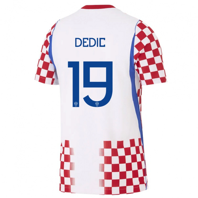 Danxen Mujer Camiseta Croacia Jakov Dedic #19 Blanco Rojo Azul 1ª Equipación 26-28 La Camisa