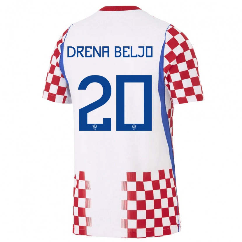 Danxen Mujer Camiseta Croacia Dion Drena Beljo #20 Blanco Rojo Azul 1ª Equipación 26-28 La Camisa