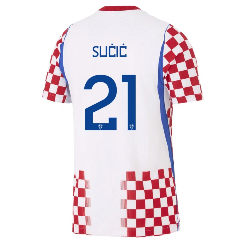 Danxen Mujer Camiseta Croacia Luka Sucic #21 Blanco Rojo Azul 1ª Equipación 26-28 La Camisa