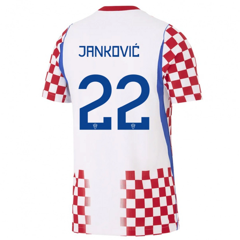 Danxen Mujer Camiseta Croacia Niko Jankovic #22 Blanco Rojo Azul 1ª Equipación 26-28 La Camisa