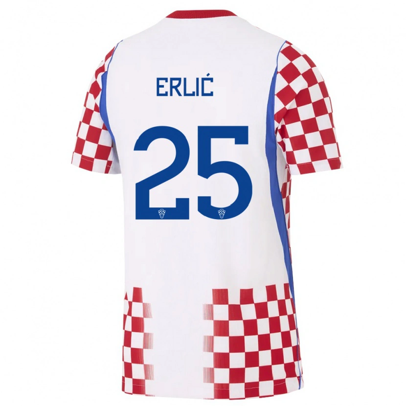Danxen Mujer Camiseta Croacia Martin Erlić #25 Blanco Rojo Azul 1ª Equipación 26-28 La Camisa