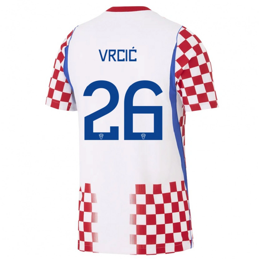 Danxen Mujer Camiseta Croacia Jere Vrcic #26 Blanco Rojo Azul 1ª Equipación 26-28 La Camisa