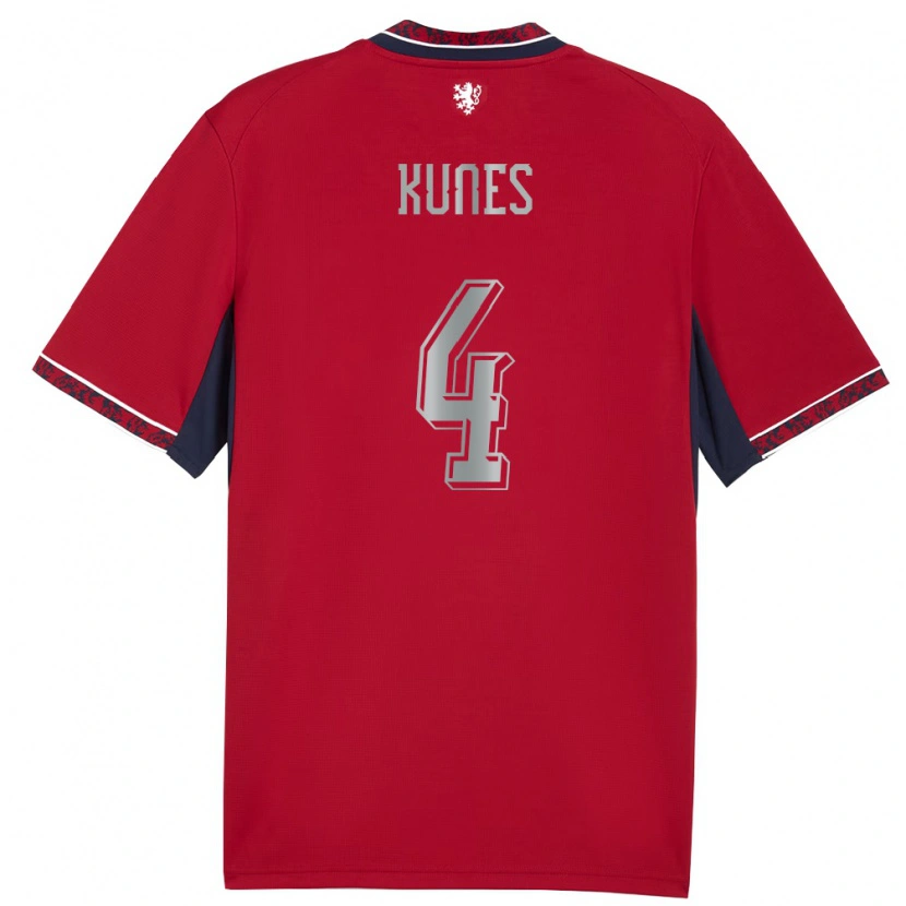 Danxen Mujer Camiseta Chequia Jan Kunes #4 Rojo Blanco Marino 1ª Equipación 26-28 La Camisa
