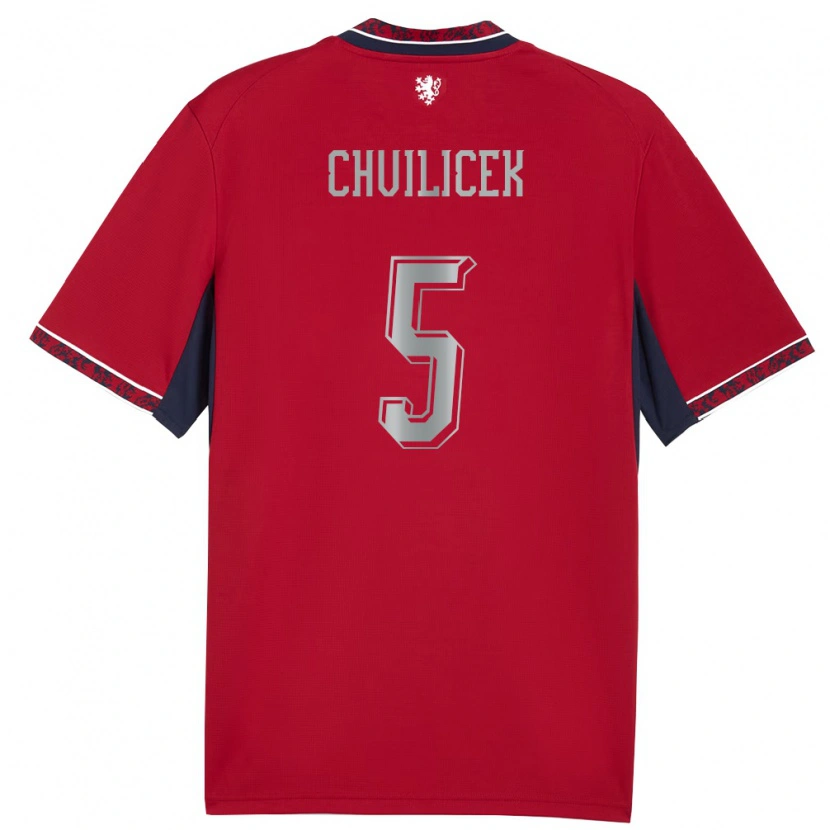 Danxen Mujer Camiseta Chequia Jakub Chvilicek #5 Rojo Blanco Marino 1ª Equipación 26-28 La Camisa