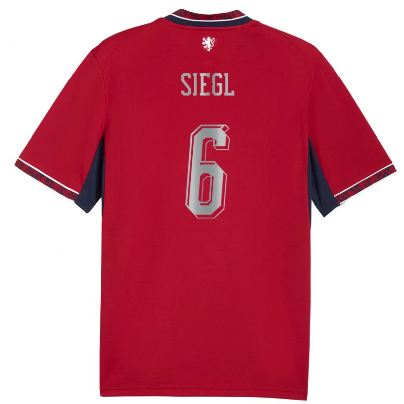 Danxen Mujer Camiseta Chequia Patrik Siegl #6 Rojo Blanco Marino 1ª Equipación 26-28 La Camisa
