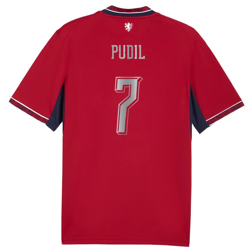 Danxen Mujer Camiseta Chequia Adam Pudil #7 Rojo Blanco Marino 1ª Equipación 26-28 La Camisa