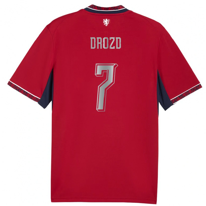 Danxen Mujer Camiseta Chequia Simon Drozd #7 Rojo Blanco Marino 1ª Equipación 26-28 La Camisa