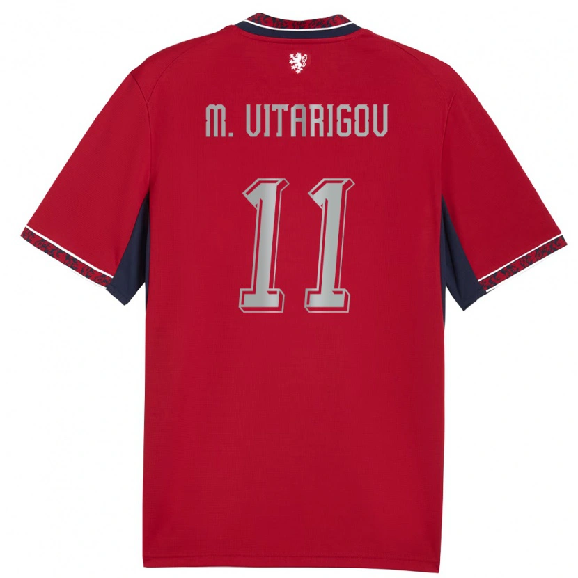 Danxen Mujer Camiseta Chequia Mikael Vitarigov #11 Rojo Blanco Marino 1ª Equipación 26-28 La Camisa