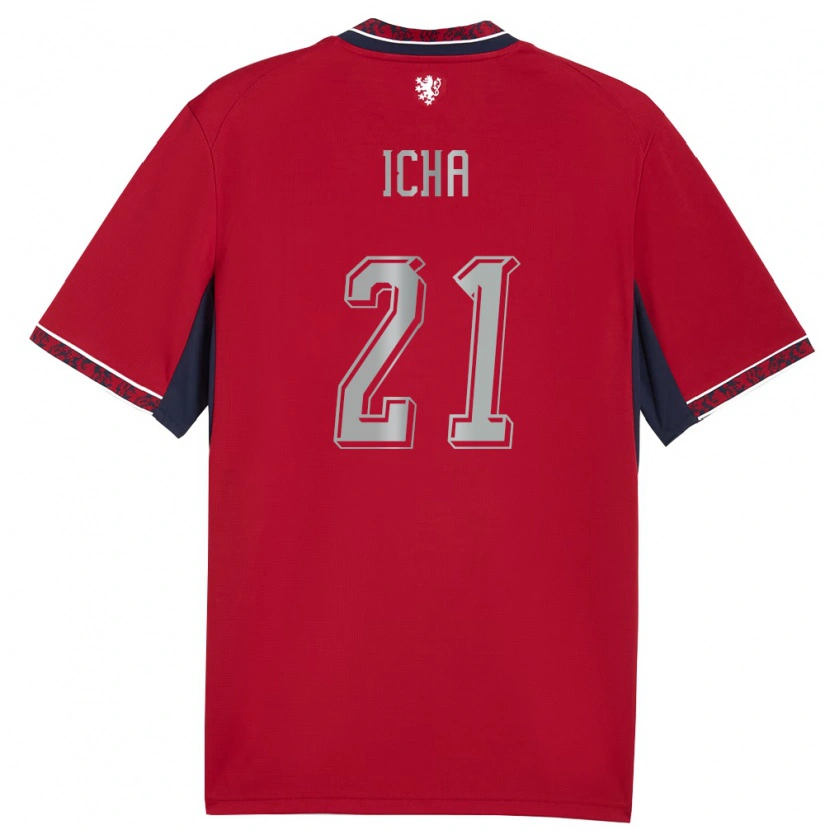 Danxen Mujer Camiseta Chequia Marek Icha #21 Rojo Blanco Marino 1ª Equipación 26-28 La Camisa