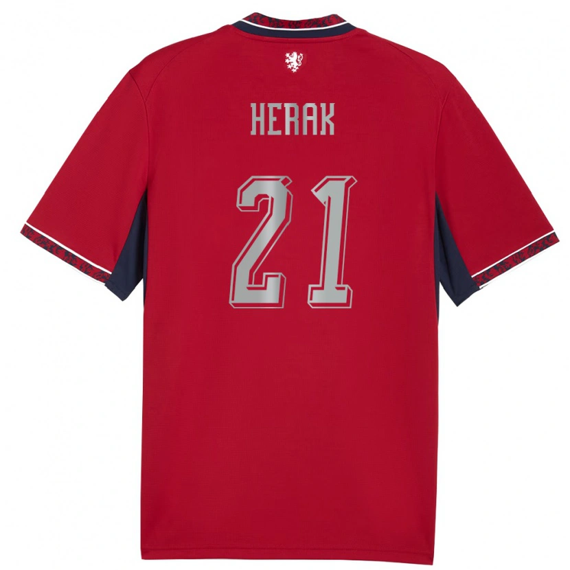 Danxen Mujer Camiseta Chequia Frantisek Herak #21 Rojo Blanco Marino 1ª Equipación 26-28 La Camisa