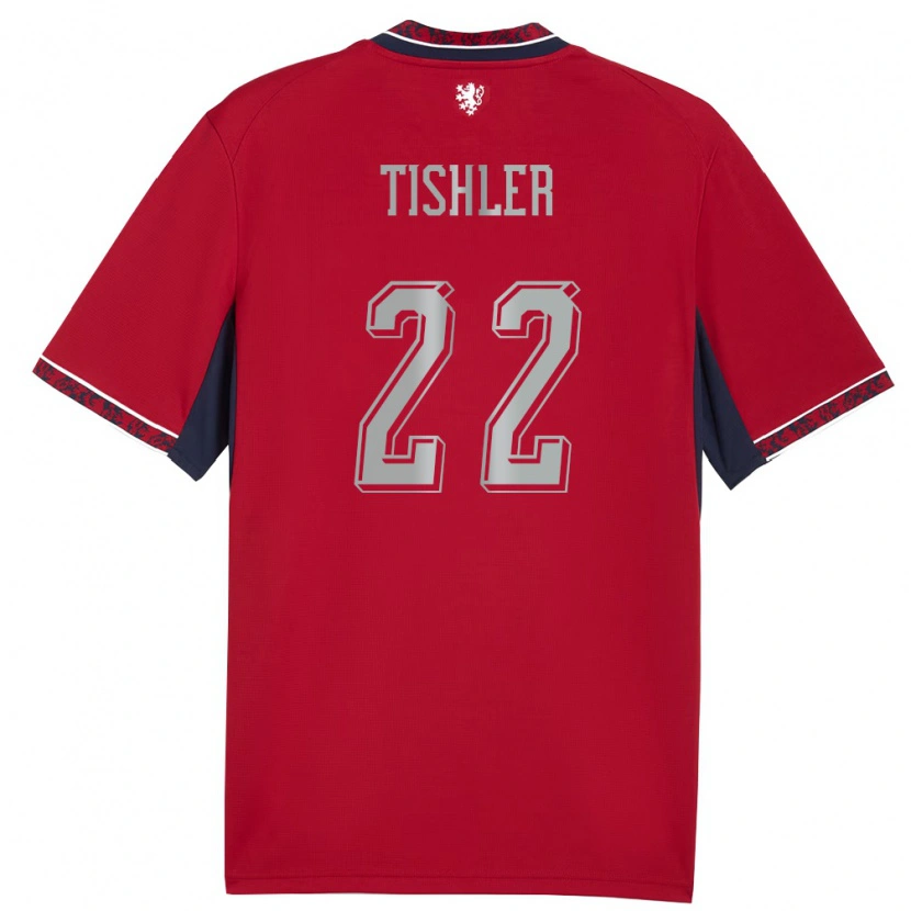 Danxen Mujer Camiseta Chequia Daniel Tishler #22 Rojo Blanco Marino 1ª Equipación 26-28 La Camisa