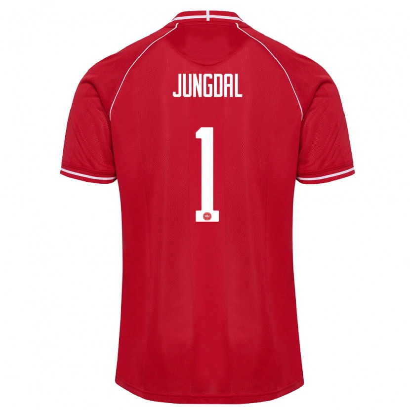 Danxen Mujer Camiseta Dinamarca Andreas Jungdal #1 Rojo Blanco 1ª Equipación 26-28 La Camisa