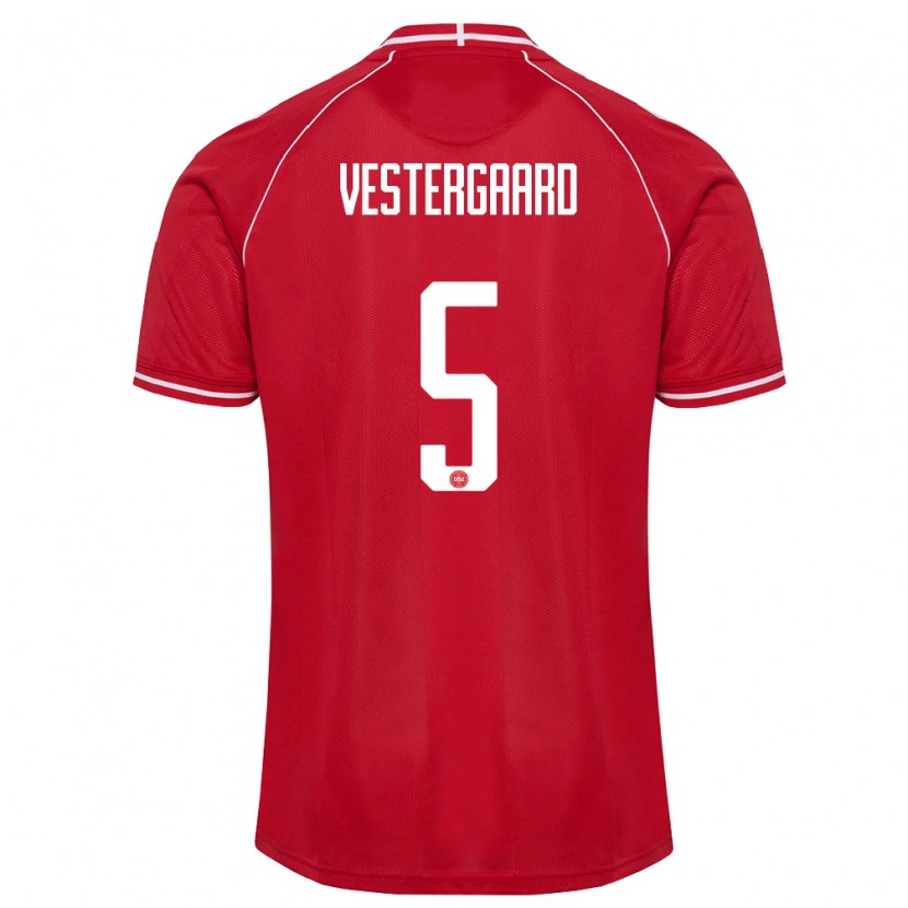 Danxen Mujer Camiseta Dinamarca Frederik Vestergaard #5 Rojo Blanco 1ª Equipación 26-28 La Camisa