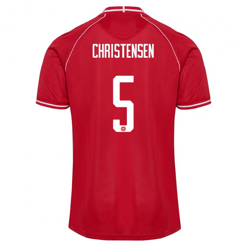 Danxen Mujer Camiseta Dinamarca Aske Christensen #5 Rojo Blanco 1ª Equipación 26-28 La Camisa