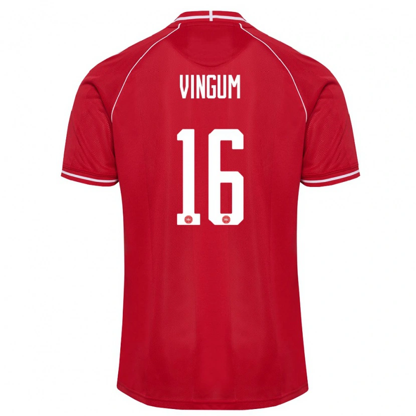 Danxen Mujer Camiseta Dinamarca Alberte Vingum #16 Rojo Blanco 1ª Equipación 26-28 La Camisa