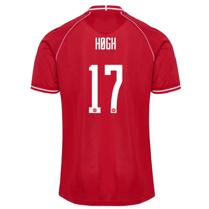 Danxen Mujer Camiseta Dinamarca Kasper Høgh #17 Rojo Blanco 1ª Equipación 26-28 La Camisa