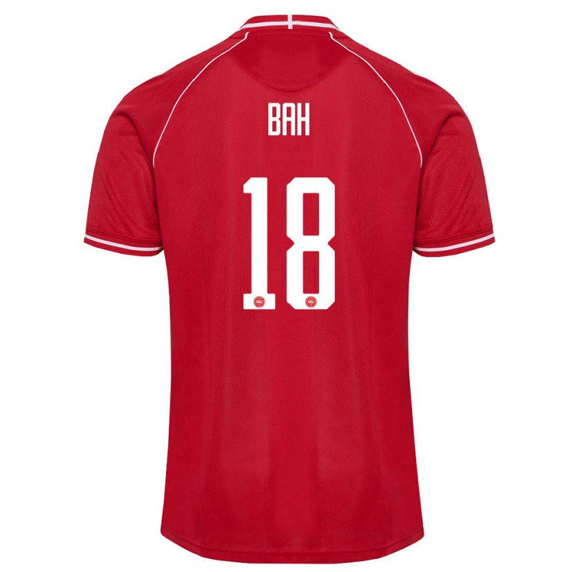 Danxen Mujer Camiseta Dinamarca Alexander Bah #18 Rojo Blanco 1ª Equipación 26-28 La Camisa