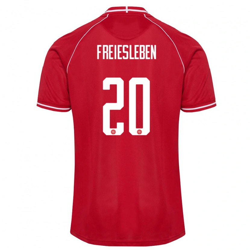 Danxen Mujer Camiseta Dinamarca Tristan Freiesleben #20 Rojo Blanco 1ª Equipación 26-28 La Camisa