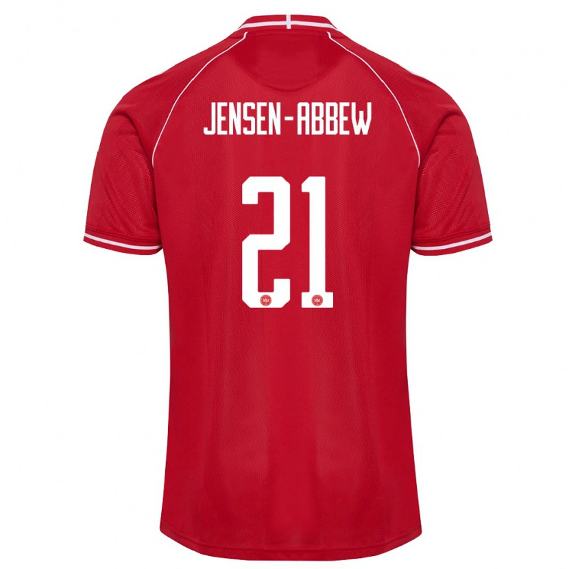 Danxen Mujer Camiseta Dinamarca Jonas Jensen-Abbew #21 Rojo Blanco 1ª Equipación 26-28 La Camisa