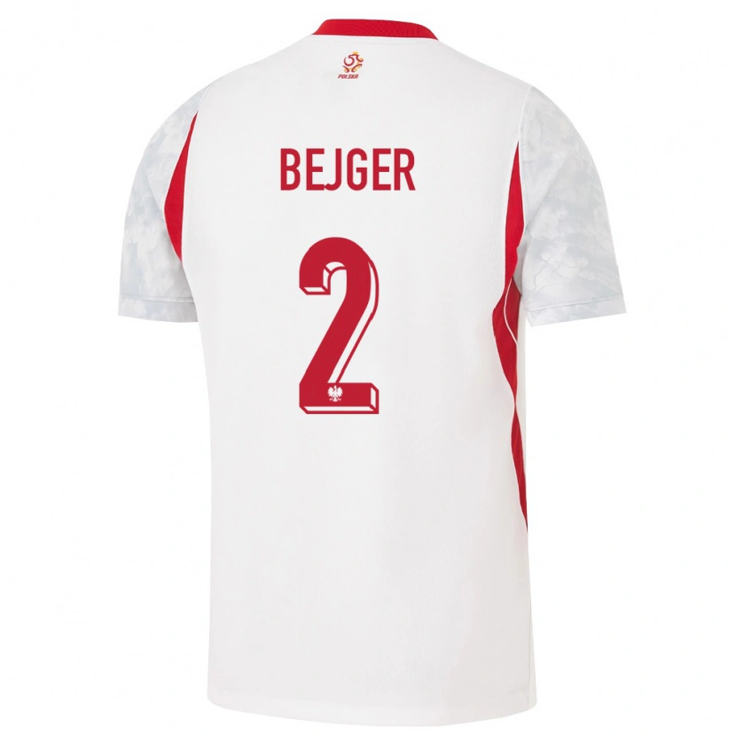 Danxen Mujer Camiseta Polonia Lukasz Bejger #2 Blanco Rojo Gris 1ª Equipación 26-28 La Camisa