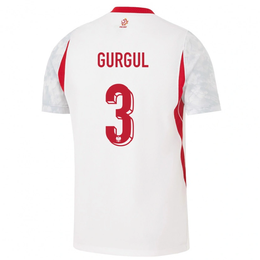 Danxen Mujer Camiseta Polonia Michał Gurgul #3 Blanco Rojo Gris 1ª Equipación 26-28 La Camisa