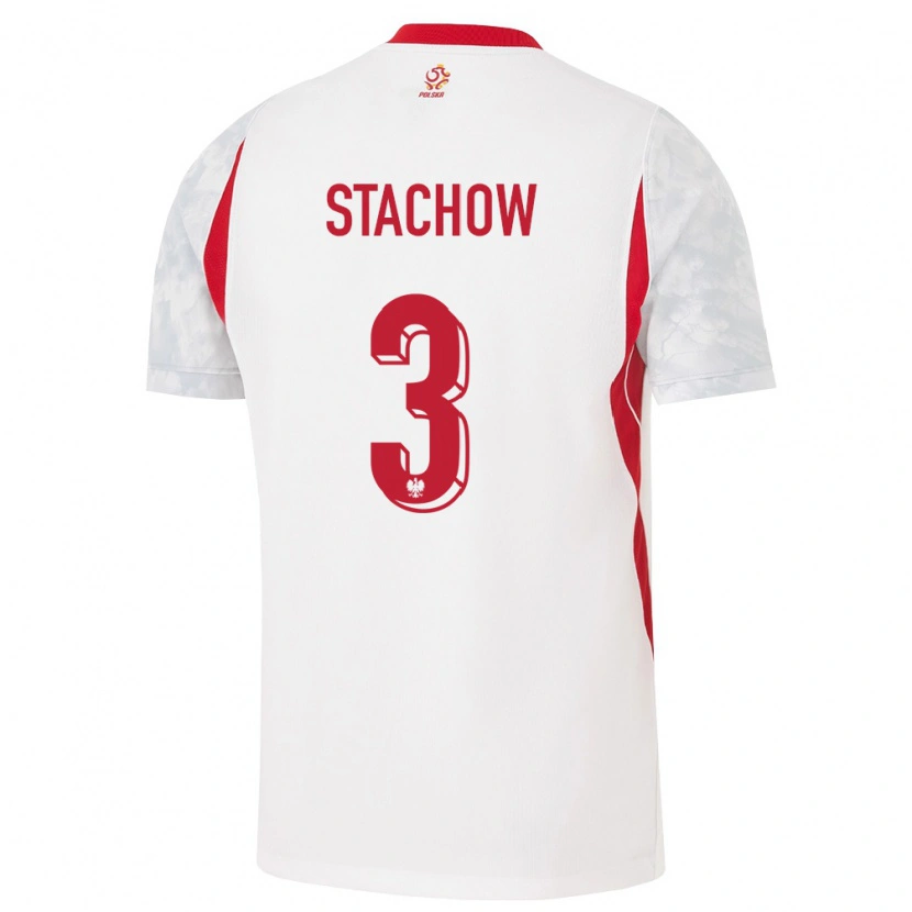 Danxen Mujer Camiseta Polonia Patrick Stachow #3 Blanco Rojo Gris 1ª Equipación 26-28 La Camisa