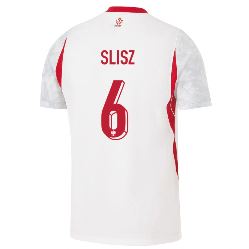Danxen Mujer Camiseta Polonia Bartosz Slisz #6 Blanco Rojo Gris 1ª Equipación 26-28 La Camisa