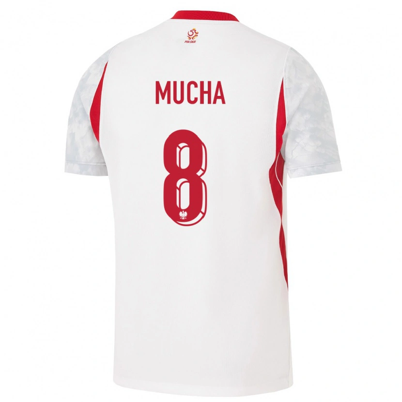 Danxen Mujer Camiseta Polonia Szczepan Mucha #8 Blanco Rojo Gris 1ª Equipación 26-28 La Camisa