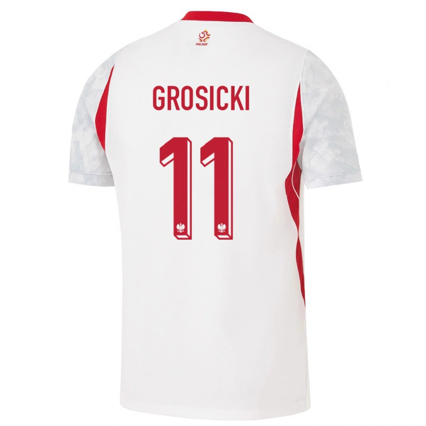 Danxen Mujer Camiseta Polonia Kamil Grosicki #11 Blanco Rojo Gris 1ª Equipación 26-28 La Camisa