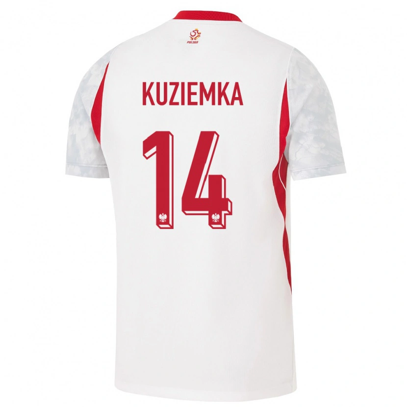 Danxen Mujer Camiseta Polonia Maciej Kuziemka #14 Blanco Rojo Gris 1ª Equipación 26-28 La Camisa