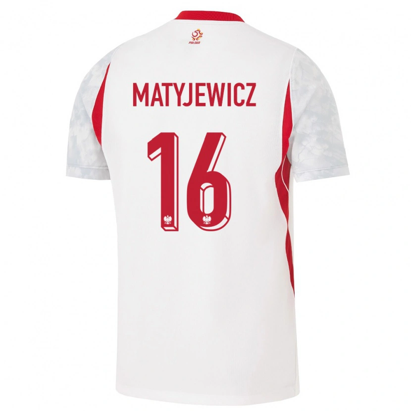 Danxen Mujer Camiseta Polonia Wiktor Matyjewicz #16 Blanco Rojo Gris 1ª Equipación 26-28 La Camisa