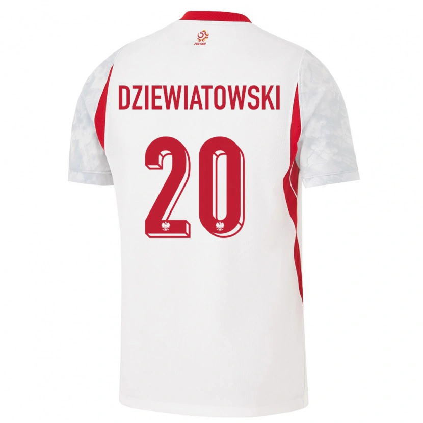 Danxen Mujer Camiseta Polonia Mateusz Dziewiatowski #20 Blanco Rojo Gris 1ª Equipación 26-28 La Camisa