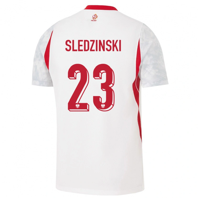 Danxen Mujer Camiseta Polonia Eryk Sledzinski #23 Blanco Rojo Gris 1ª Equipación 26-28 La Camisa