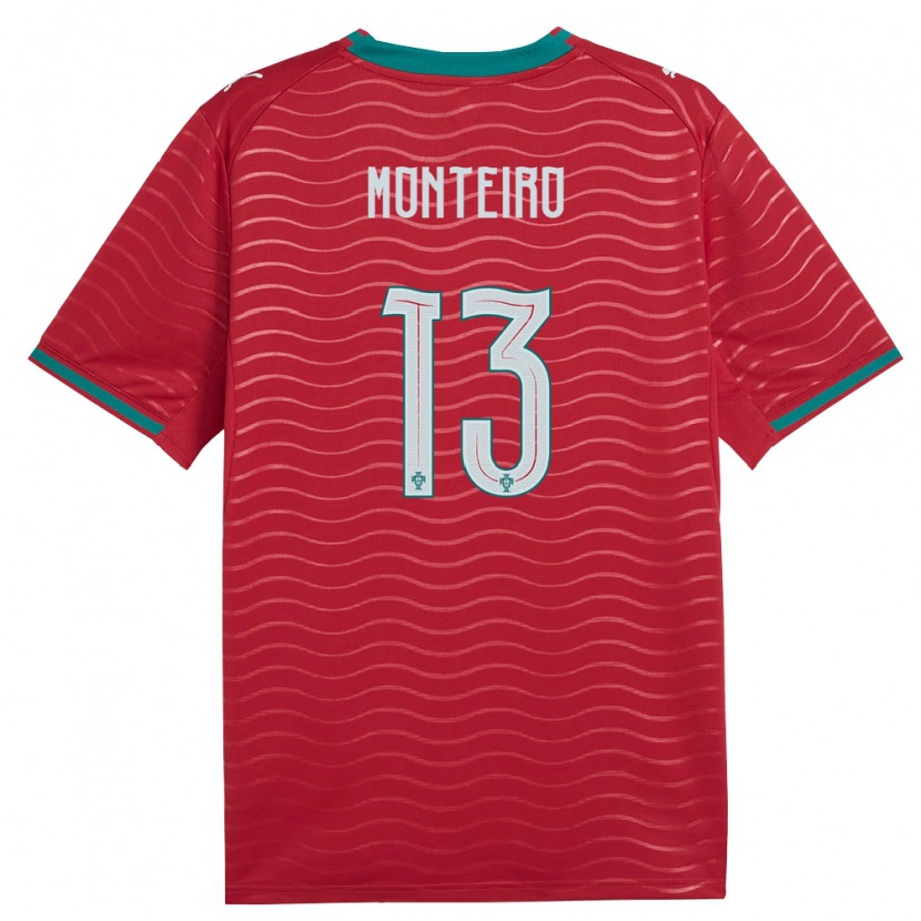 Danxen Mujer Camiseta Portugal Diogo Monteiro #13 Rojo Verde Blanco 1ª Equipación 26-28 La Camisa