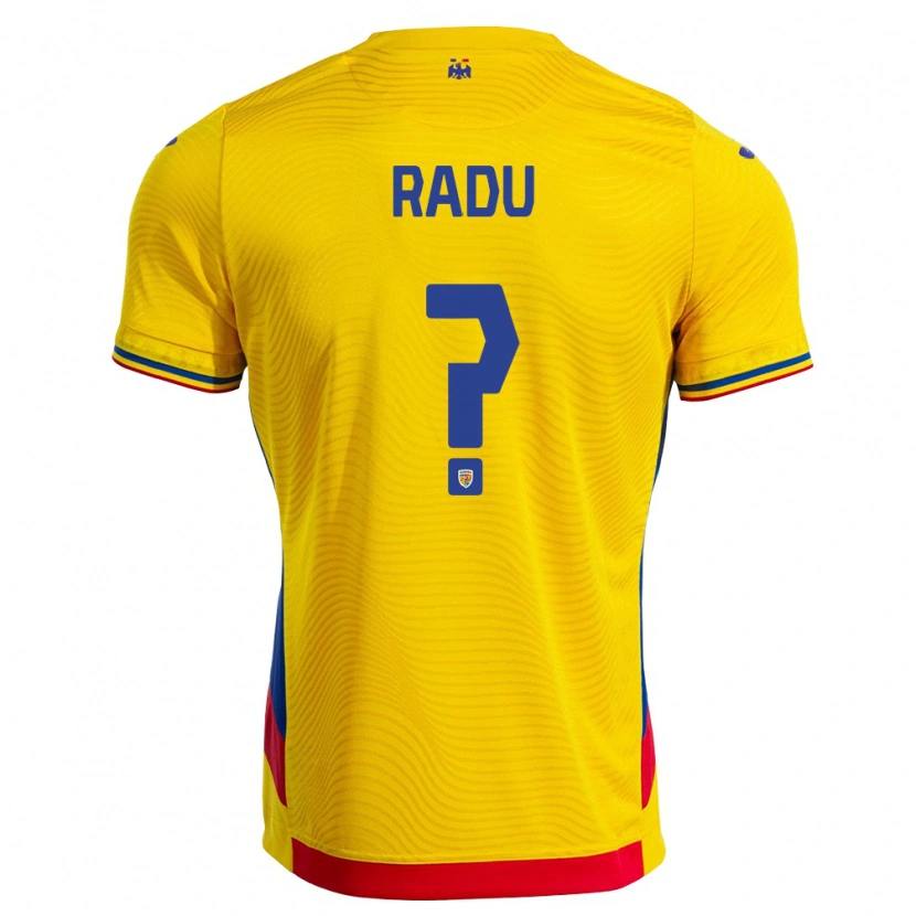 Danxen Mujer Camiseta Rumania Albert Radu #0 Amarillo Rojo 1ª Equipación 26-28 La Camisa