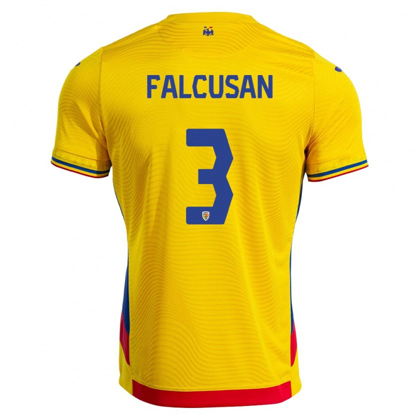 Danxen Mujer Camiseta Rumania Darius Fălcușan #3 Amarillo Rojo 1ª Equipación 26-28 La Camisa