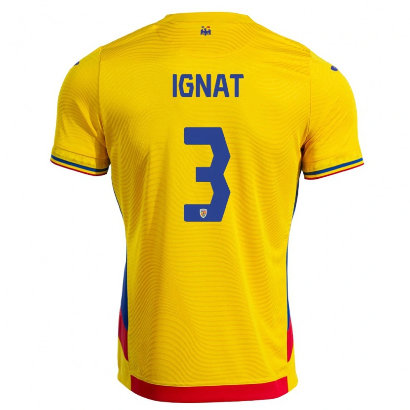 Danxen Mujer Camiseta Rumania Cristian Ignat #3 Amarillo Rojo 1ª Equipación 26-28 La Camisa