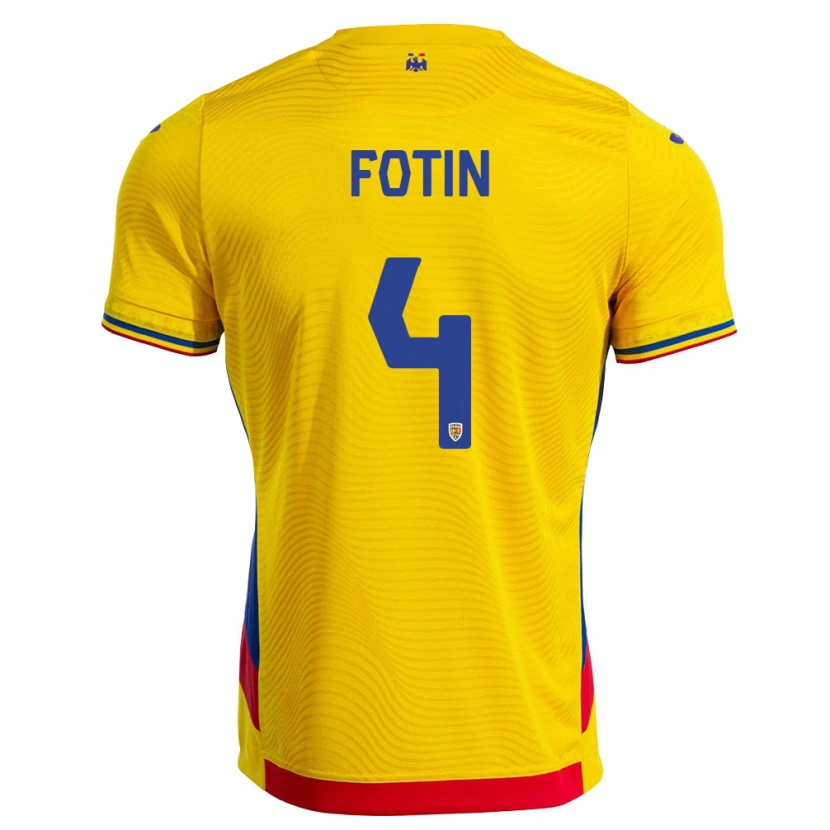 Danxen Mujer Camiseta Rumania Rareș Fotin #4 Amarillo Rojo 1ª Equipación 26-28 La Camisa