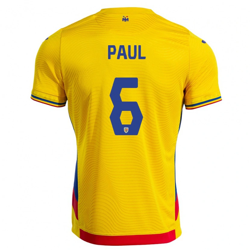 Danxen Mujer Camiseta Rumania Daniele Paul #6 Amarillo Rojo 1ª Equipación 26-28 La Camisa