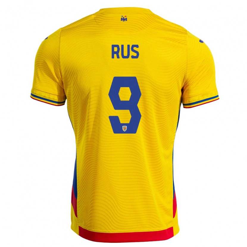 Danxen Mujer Camiseta Rumania Laura Rus #9 Amarillo Rojo 1ª Equipación 26-28 La Camisa